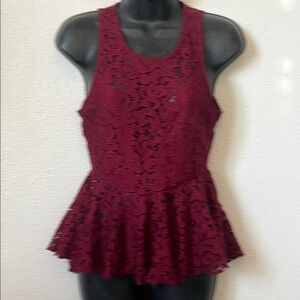 Haute Monde Elegant Lace Peplum Top - BurgundyM/M